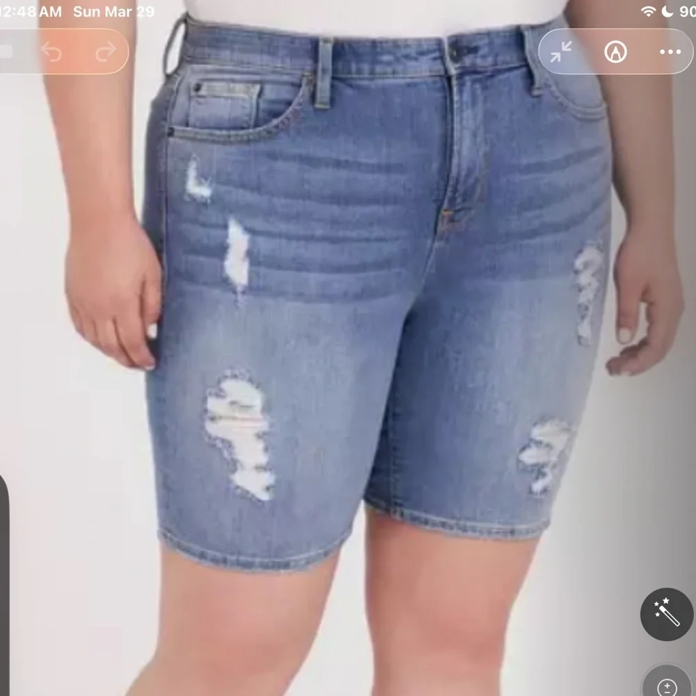Torrid Sky High Distressed Denim Bermuda Shorts - Blue
